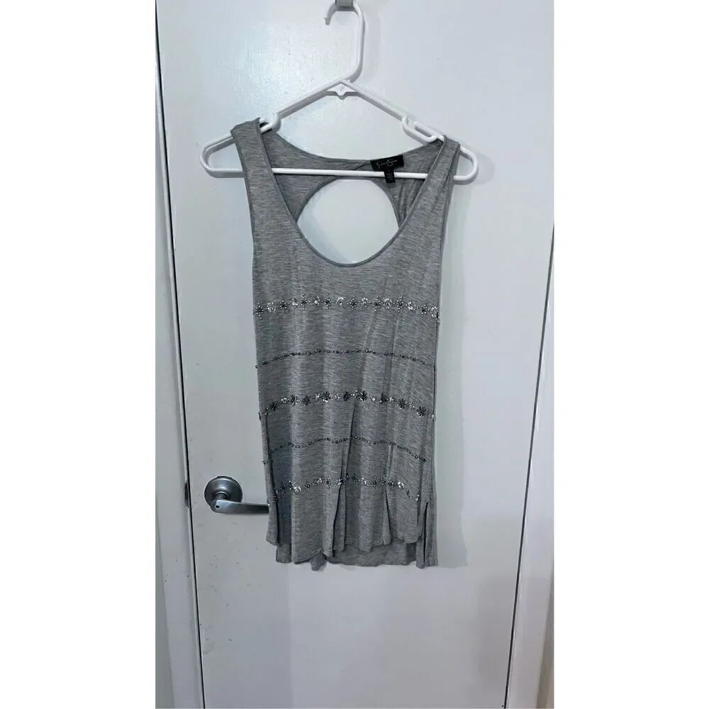 JESSICA SIMPSON GRAY RHINESTONE TANK TOP SIZE L
